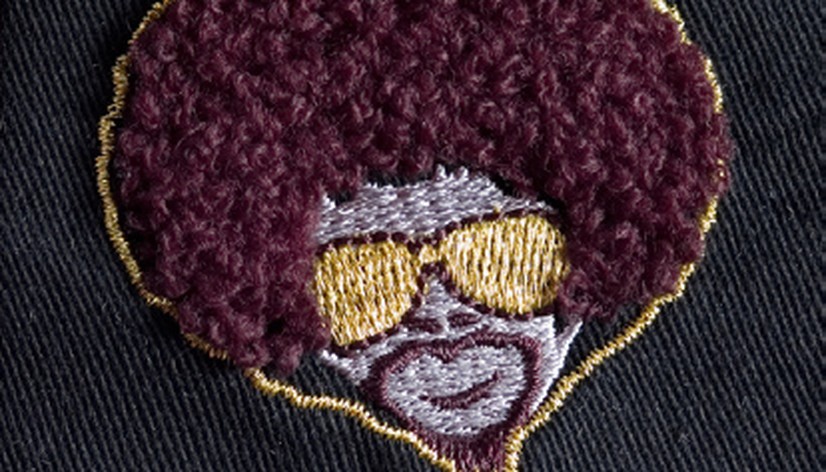 Chenille embroidery with gold thread outline